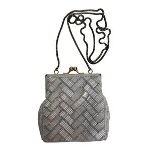 1980s La Regale Ltd White Bugle Beaded Mini Evening Bag